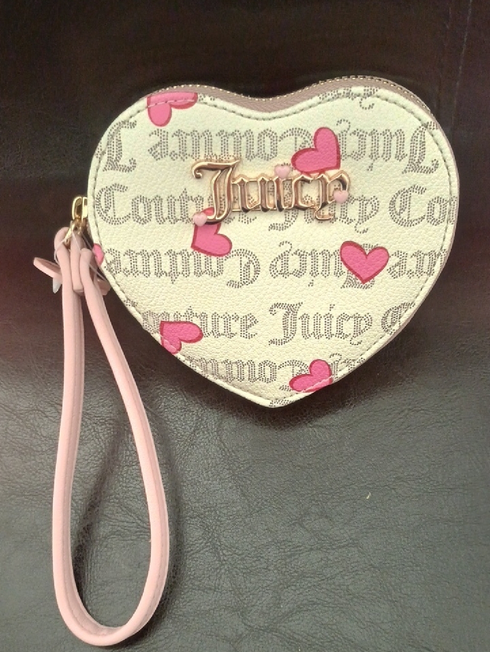 Juicy Couture Cream and Pink Heart-Shaped Wristlet